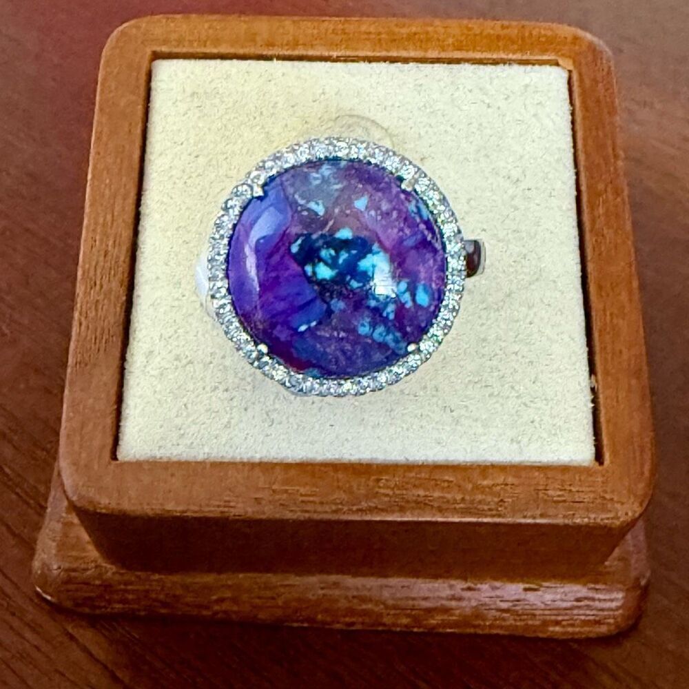 Southwestern Mojave Purple Turquoise Round Solitaire Ring in Sterling Silver Siz